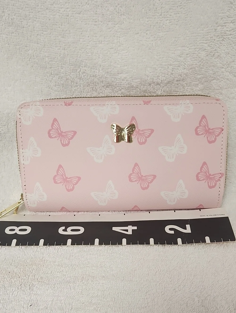 NWOT Pink Butterfly Zip-Around Wallet with Gold Accent
